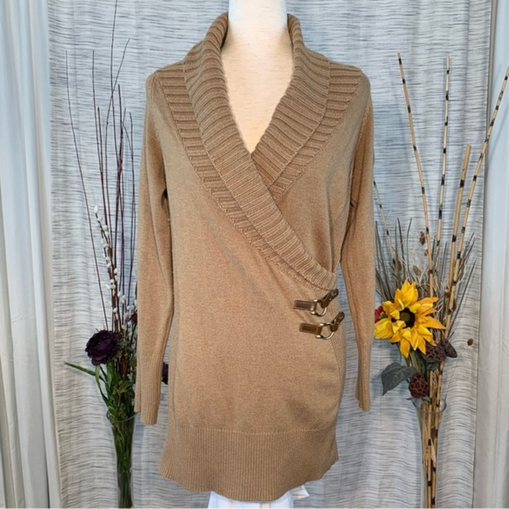 Cache tan extra long pullover knit sweater.